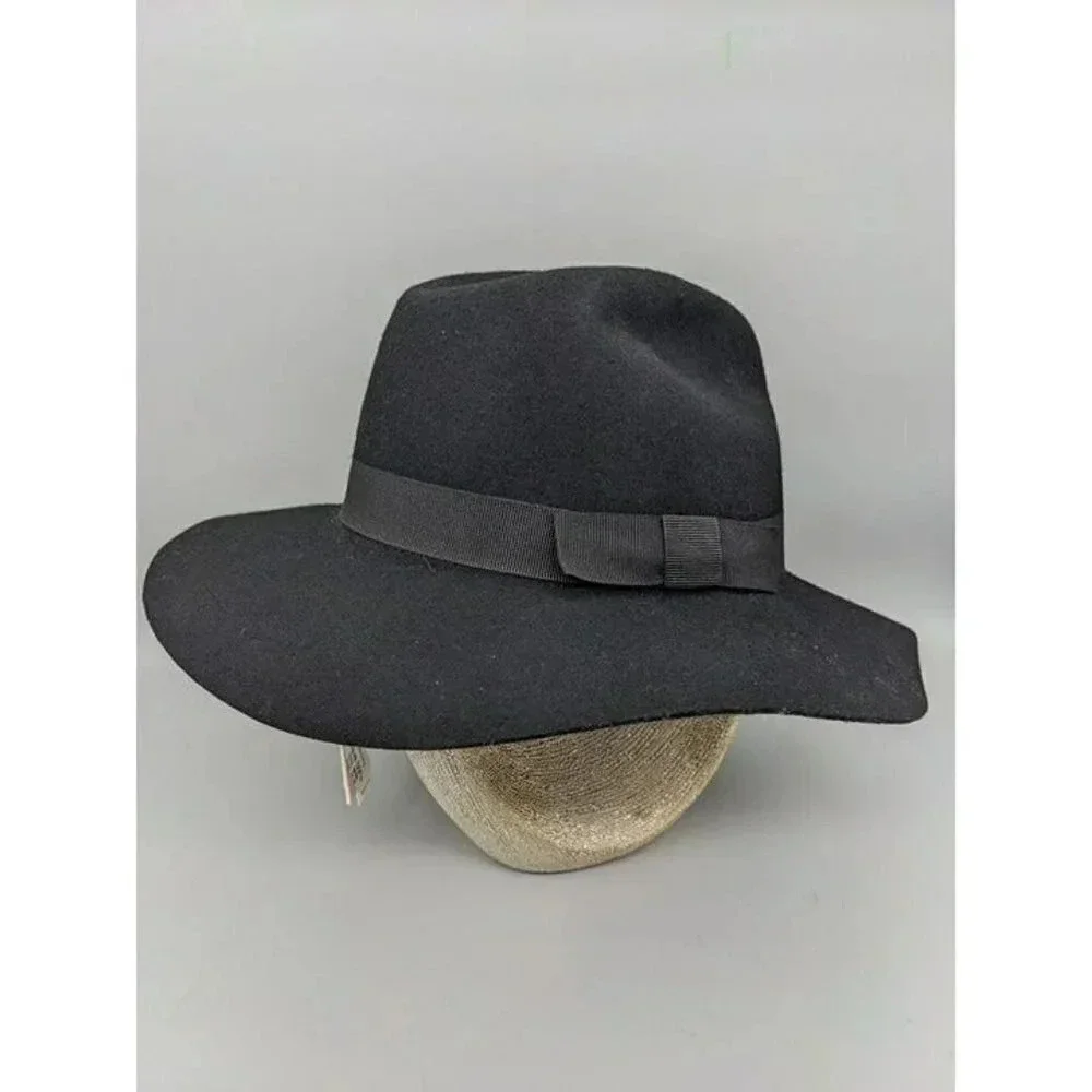 NWT AQUA Women's Weekend Felted Wool Fedora Hat Bow Knot (O/S, Black) MSRP $68